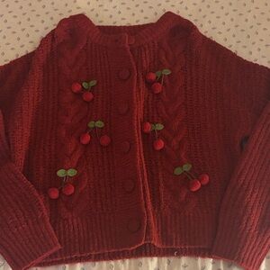 Cable Knot Round Neckline Cherry Button Cardigan 🍒